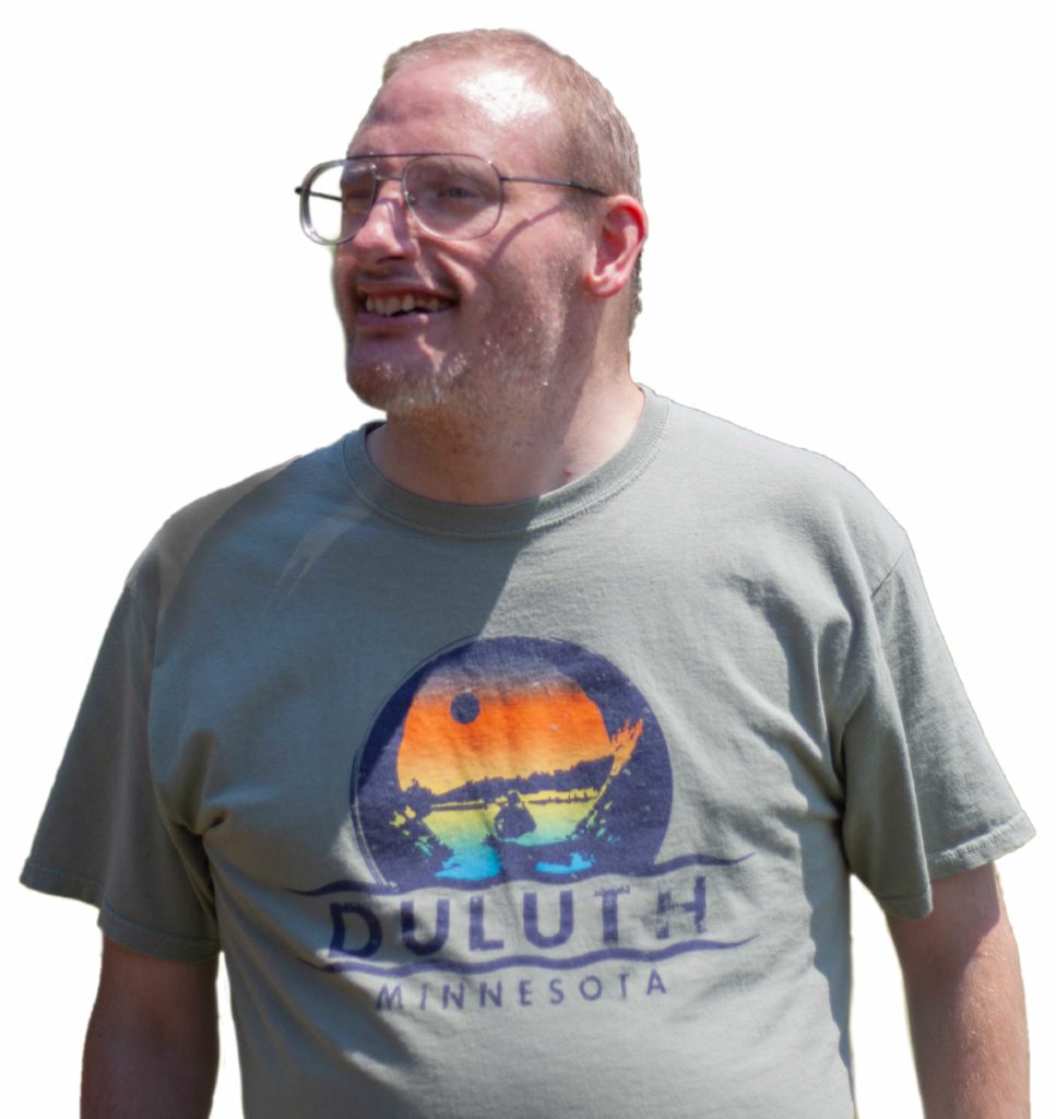 Man wearing a "Duluth Minnesota" shirt